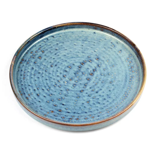 Placa Cerâmica Azul Isolada Sobre Fundo Branco — Fotografia de Stock