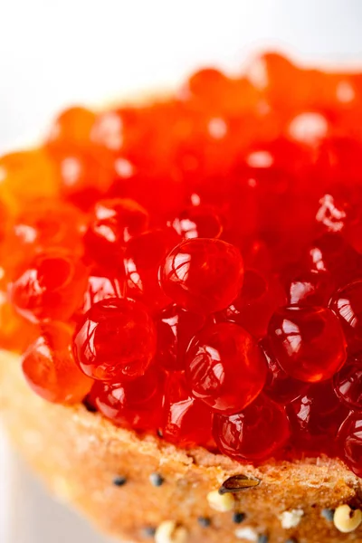 Salmon Red Caviar White Background Red Fish Caviar Spoon Luxury — Stockfoto