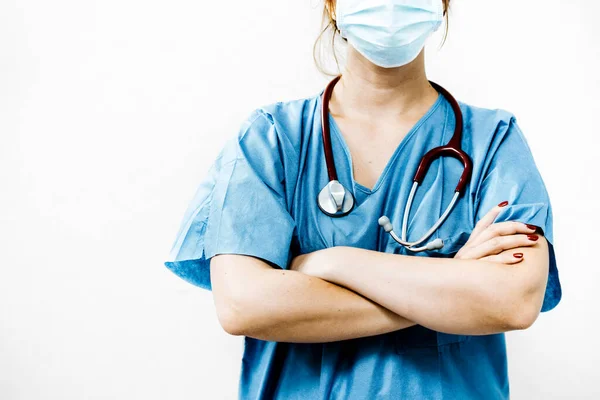 Професійний Невпізнаваний Лікар Або Медсестра Одягнені Білий Медичний Халат Стетоскоп — стокове фото