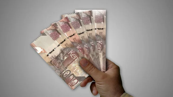 Kenya Scellino Mucchio Denaro Mano Illustrazione Banconote Kes Concetto Fondo — Foto Stock