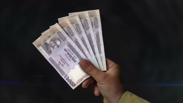 Bangladesh Taka Money Holding Fan Banknotes Hand Bdt Paper Cash — Stockvideo