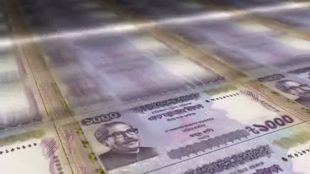 Bangladesh Taka Money Sheet Printing Bdt Banknotes Loop Print Seamless — Vídeo de Stock