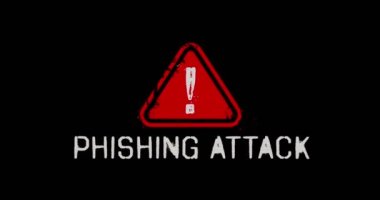 Phishing attack with distorted and glitch effect seamless and loopable 3d rendering. Computer hacking, virus attack and data theft abstract concept. Noised retro tv style background.