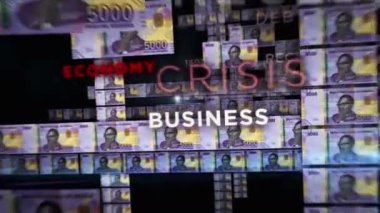 Angola Kwanza money loop 3d animation. Camera flying between AOA banknotes. Finance, economy, crisis, business success, recession, debt and tax seamless looped concept.