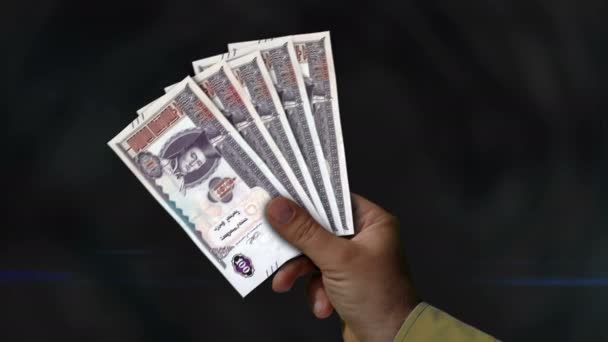 Mongolsko Togrog Drží Peníze Vějíř Bankovek Ruce Papírové Peníze Mnt — Stock video
