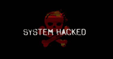 System hacked with distorted and glitch effect 3d illustration. Computer hacking, cyber attack and security breach abstract concept. Noised retro tv style background.