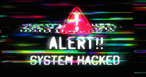 System Hacked Distorted Glitch Effect Illustration Computer Hacking Cyber Attack 로열티 프리 스톡 사진