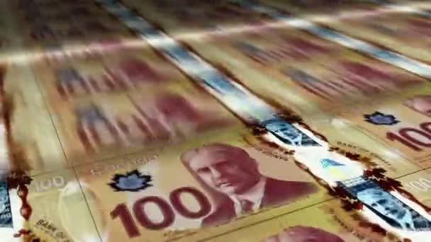 Канадский Долларовый Бланк Банкноты Cad Наносят Печать Бесшовная Зацикленная Концепция — стоковое видео