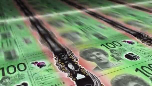 Δολάριο Αυστραλίας Εκτύπωση Φύλλων Χρήματα Εκτύπωση Βρόχου Τραπεζογραμματίων Aud Απρόσκοπτη — Αρχείο Βίντεο