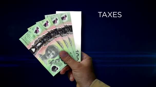 Australische Dollar Papiergeld Fan Van Aud Bankbiljetten Hand Metafoor Concept — Stockvideo