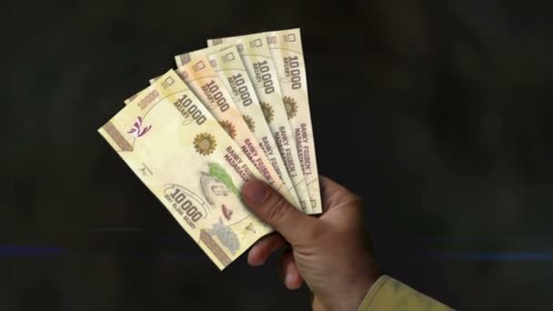 Madagaskar Ariary Trzyma Pieniądze Wentylator Banknotów Ręku Papierowa Gotówka Mga — Wideo stockowe