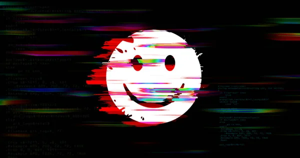Sistema Hackeado Con Distorsionado Efecto Falla Ilustración Sonríe Enojado Feliz —  Fotos de Stock