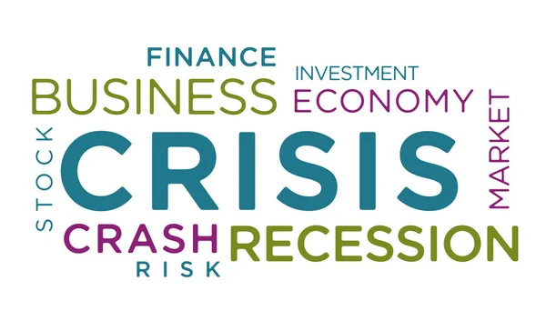 Kriz kinetik metin soyut kavram arka planı. Ekonomik durgunluk ve finansman sözcük tipografisi 3d illüstrasyon.