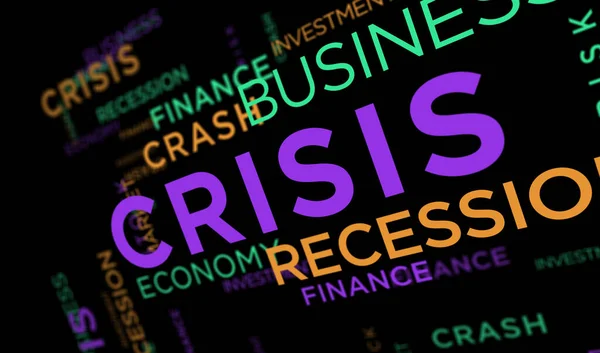 危机动态文本抽象概念背景 衰退的商业崩溃经济和金融词汇排版 — 图库照片