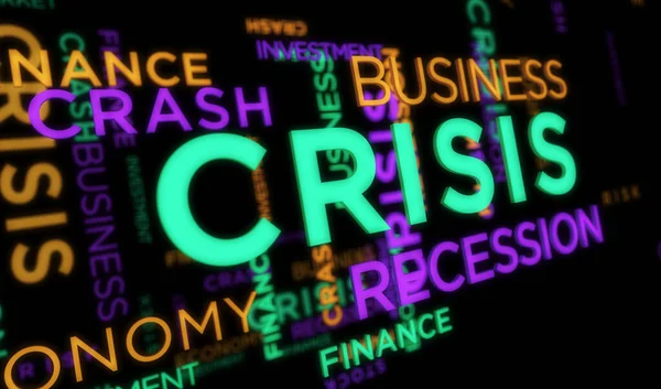 危機動的テキスト抽象概念の背景 景気後退ビジネスクラッシュ経済と金融ワードタイポグラフィ3Dイラスト — ストック写真