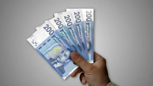 Marokko Dirham Stapel Geld Hand Illustratie Achtergrondconcept Van Mad Bankbiljetten — Stockfoto