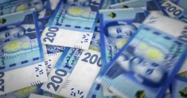 Fas Dirham büyüyen para yığını. Banknotlar döngü şeklinde dönüyor. Kusursuz ve döngülü finans kavramı, ekonomi krizi, enflasyon ve iş dünyası.