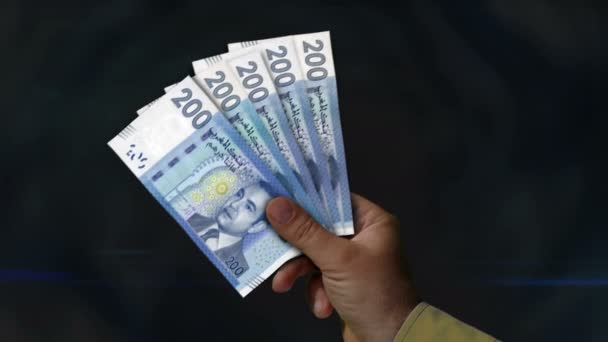 Marocco Dirham Possesso Denaro Ventilatore Banconote Mano Bancomat Mad Concetto — Video Stock