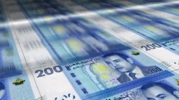 摩洛哥Dirham钞票印行 Mad钞票循环打印 经济危机 通货膨胀和商业的无缝隙循环背景概念 — 图库视频影像