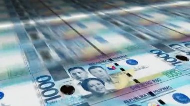 Filipinler Peso para levhası basımı. PHP banknotları döngü baskısı. Kusursuz ve döngülü finans kavramı, ekonomi krizi, enflasyon ve iş dünyası.