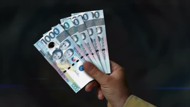 Philippinische Peso Geldreserven Fan Von Banknoten Der Hand Php Papiergeld — Stockvideo