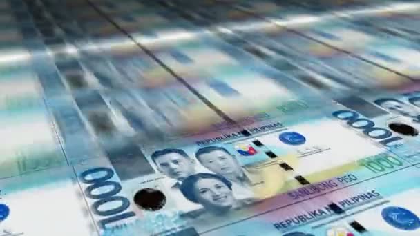 Filipinas Peso Hoja Dinero Impresión Impresión Bucle Billetes Php Concepto — Vídeo de stock