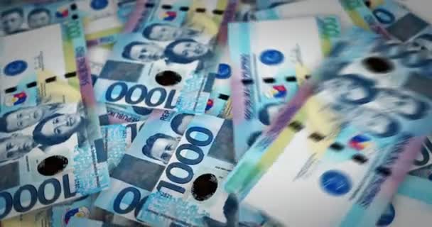 Филиппины Песо Растет Куча Денег Рнр Банкноты Петля Rotaring Бесшовная — стоковое видео