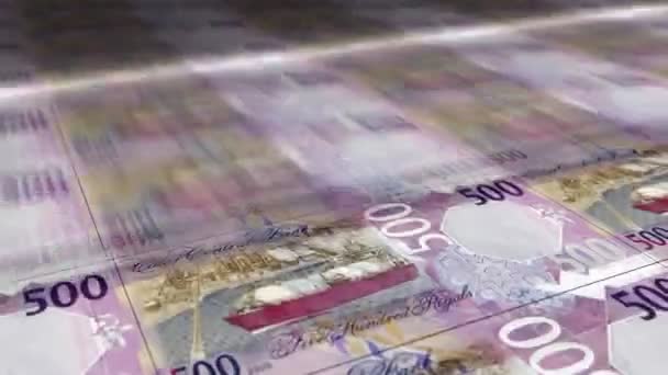 カタールリヤルのお金シート印刷 Qar銀行券ループ印刷 経済危機 インフレ ビジネスのシームレスでループ化された背景概念 — ストック動画