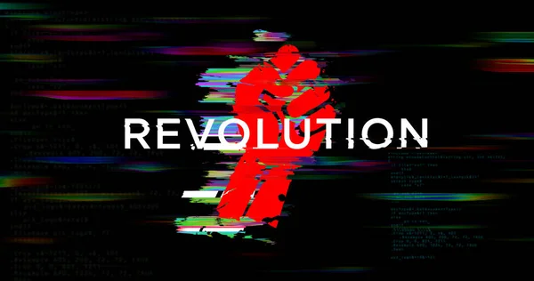 Revolution Faust Symbol Mit Verzerrten Und Glitch Effekt Illustration Cyberangriffe — Stockfoto