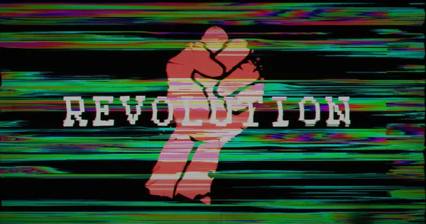 Revolution Fist Symbol Distorted Glitch Effect Illustration Англійською Кібератака Конфлікт — стокове фото