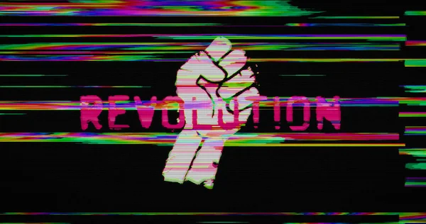 Revolution Fist Symbol Distorted Glitch Effect Illustration Англійською Кібератака Конфлікт — стокове фото
