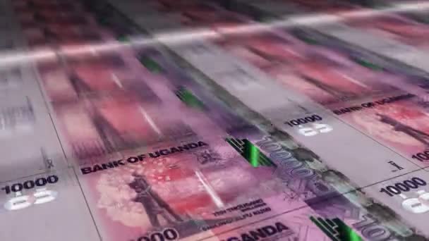 Uganda Chelín Impresión Hoja Dinero Impresión Bucle Billetes Ugx Concepto — Vídeo de stock