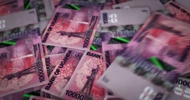 Uganda Szyling Rośnie Stos Pieniędzy Obrót Banknotów Ugx Płynna Pętlowa — Wideo stockowe