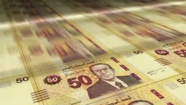 チュニジアディナール紙幣の印刷 Tnd銀行券ループ印刷 経済危機 インフレ ビジネスのシームレスでループ化された背景概念 — ストック動画