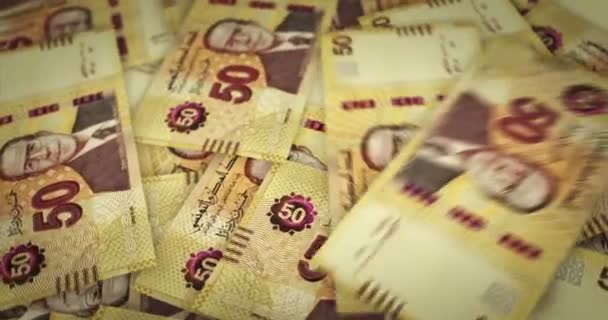 Туніс Дінар Вирощує Купу Грошей Банкноти Tnd Обертаються Безшовна Невтомна — стокове відео
