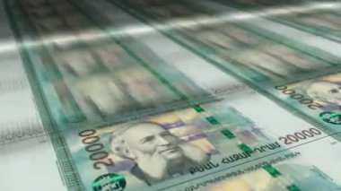 Ermenistan Dram para kâğıdı baskısı. AMD banknotları döngü baskısı. Kusursuz ve döngülü finans kavramı, ekonomi krizi, enflasyon ve iş dünyası.