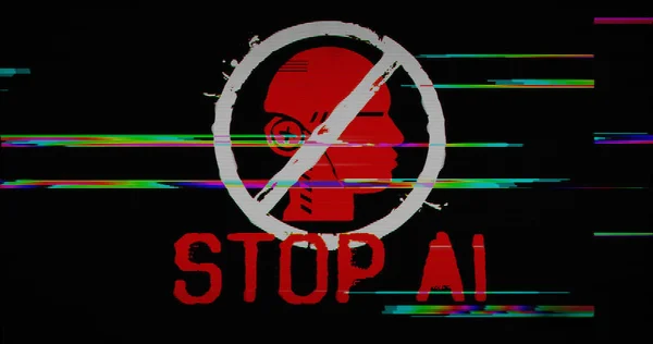 Stop Symbol Distorted Glitch Effect Illustration Prohibition Forbidden Artificial Intelligence — Stock Photo, Image