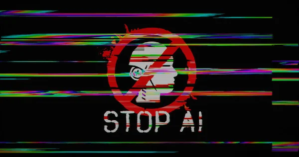 Stop Symbol Distorted Glitch Effect Illustration Prohibition Forbidden Artificial Intelligence — Stock Photo, Image