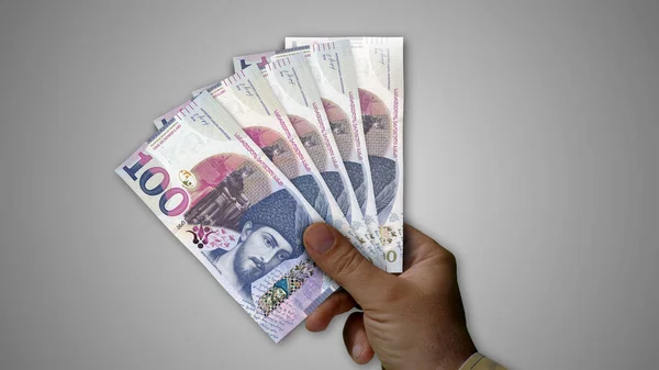 手の3Dイラストでお金のジョージアラリ杭 Gelの銀行券は 経済危機 インフレ ビジネスの背景概念 — ストック写真