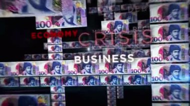 Georgia Lari para döngüsü 3D animasyon. GEL banknotları arasında uçan kamera. Maliye, ekonomi, kriz, iş başarısı, durgunluk, borç ve vergisiz döngülü kavram.