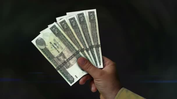 Ethiopië Birr Geld Vasthouden Fan Van Bankbiljetten Hand Etb Papiergeld — Stockvideo
