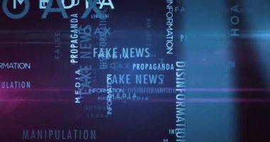 Sahte haber kinetik metin soyut konsepti canlandırıldı. Propaganda aldatmacası ve yanlış tipografi 3D kelimeler animasyonu gölgeliyor.