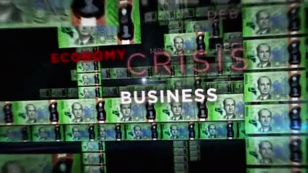 Costa Rica Colon Cyloop 3D动画 相机在Crc钞票之间飞行 商业成功 债务和税收无缝循环概念 — 图库视频影像