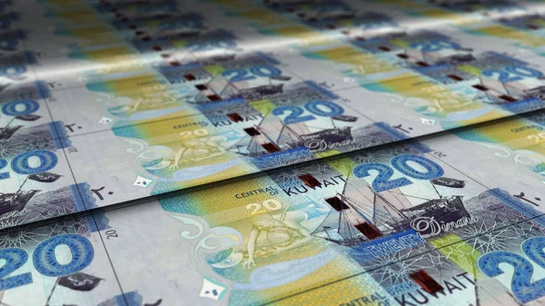 Kuwait Dinar sheet of money print 3d illustration. KWD banknotes printing background concept of finance, economy crisis, inflation and business.