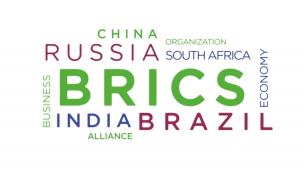 Brics Kinetischer Text Abstraktes Konzept Schleife Animiert Brasilien Russland Indien — Stockvideo
