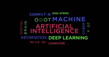 Yapay zeka kinetik metin soyut kavram döngüsü canlandırıldı. Derin makine öğrenme ve sinirsel ağlar teknoloji kelime tipografisi kusursuz 3d döngü animasyonu.