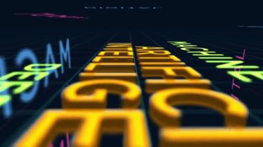 Yapay zeka kinetik metin soyut kavram canlandırıldı. Derin makine öğrenme ve sinirsel ağlar teknoloji tipografi 3d kelimeler bulut animasyonu.