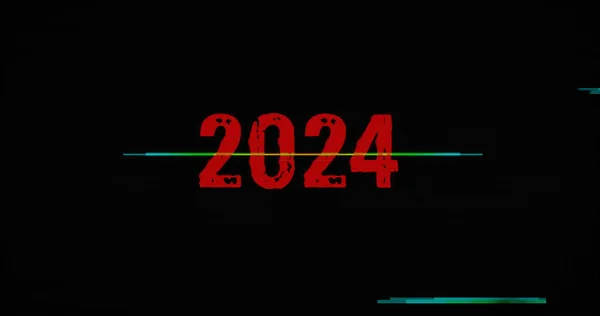2024年のシンボル 歪みのあるグリッチエフェクト3Dイラスト抽象コンセプト ノイズされたレトロテレビスタイルの背景 — ストック写真