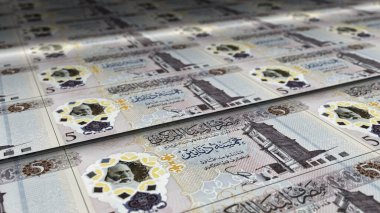 Libya Dinar 'ın para basma tablosu 3D çizim. LYD banknotları finans, ekonomi krizi, enflasyon ve işletme arka plan kavramı.