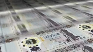 Libya Dinar para kâğıdı baskısı. LYD banknotları döngü baskısı. Kusursuz ve döngülü finans kavramı, ekonomi krizi, enflasyon ve iş dünyası.
